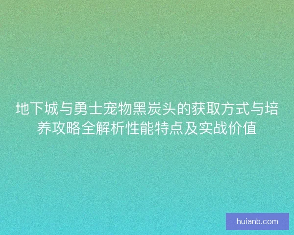 地下城与勇士宠物黑炭头的获取方式与培养攻略全解析性能特点及实战价值