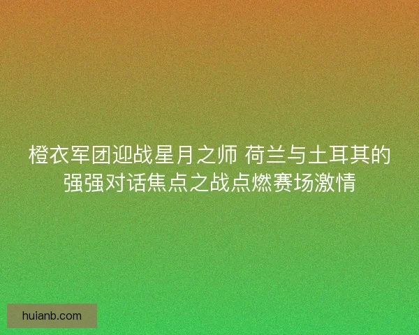 橙衣军团迎战星月之师 荷兰与土耳其的强强对话焦点之战点燃赛场激情